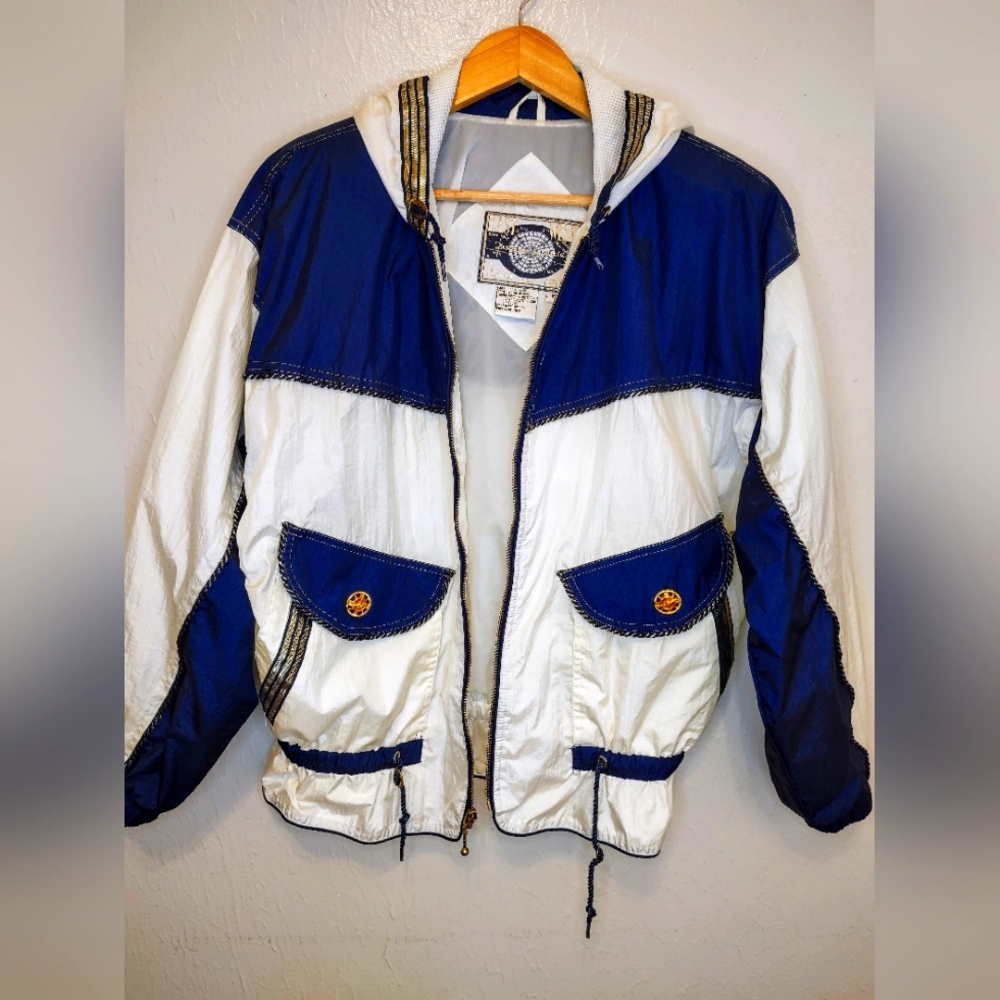 Vintage 80's/90's Nautical Easy West Windbreaker Hooded Jacket Women's Sz. M